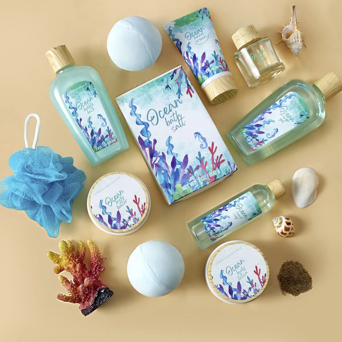Bath Gift Baskets for Women - 12 Pcs Ocean Spa Gift Sets, Luxury Mothers Day Gifts for Mom, Beauty Birthday Kits for Her